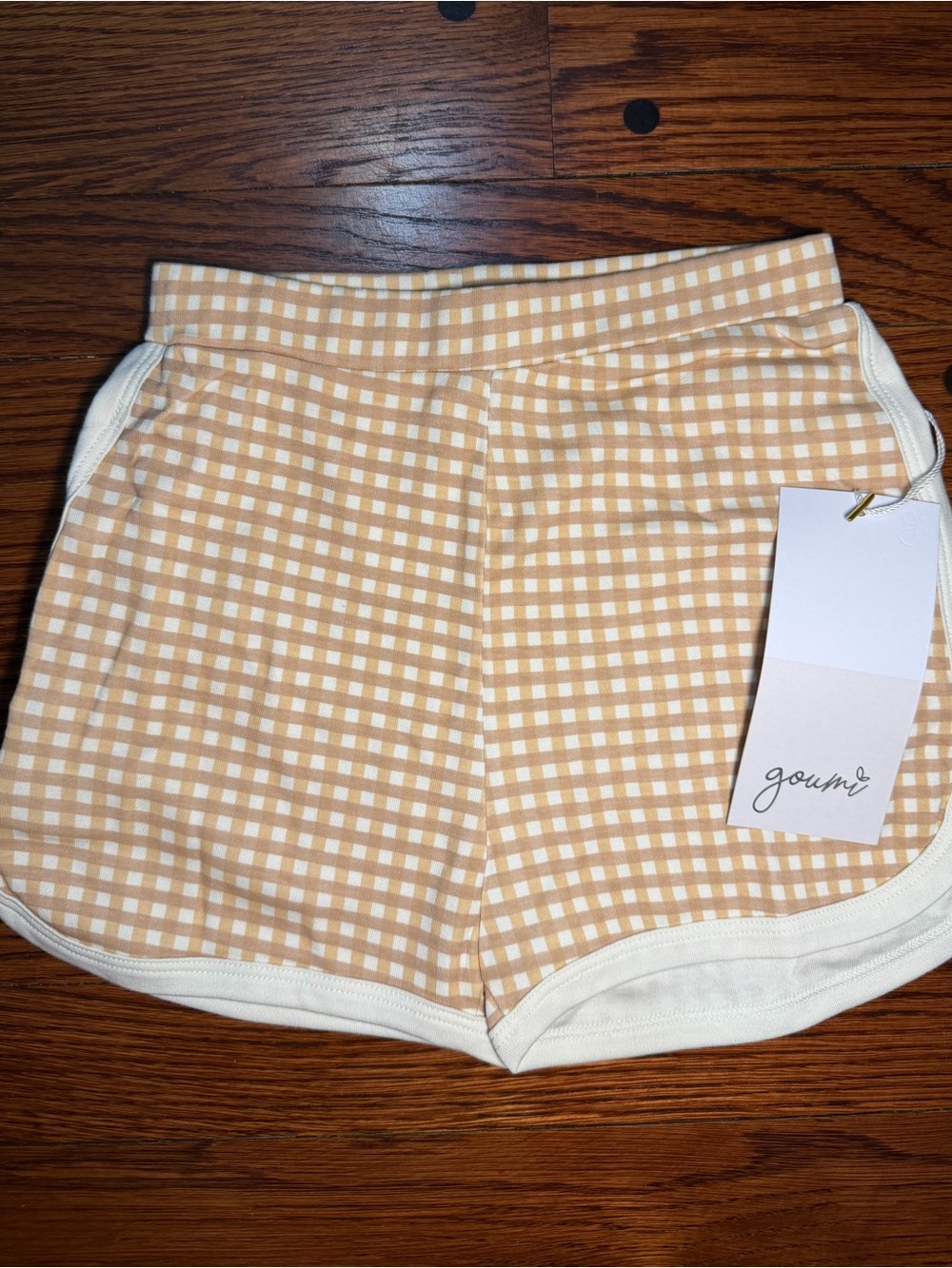 Goumi NWT Neutral Gingham‎ Cotton Shorts with White Trim